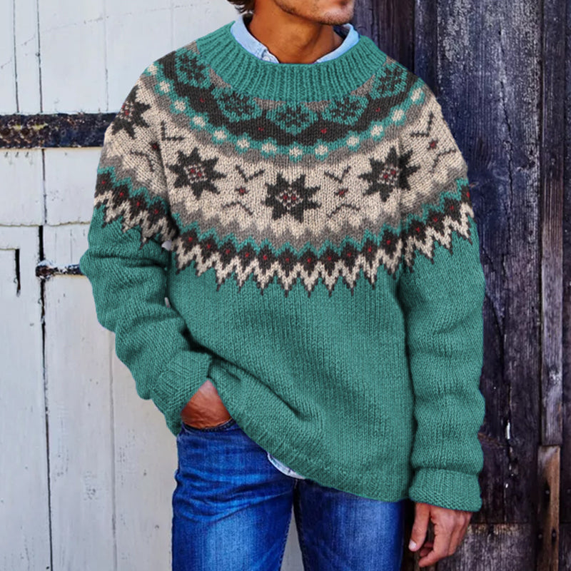 Vintage Ethnic Style Knitted Warm Crew Neck Sweater elevenforest