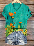 Women's Vintage Floral Art Print V-neck Casual T-Shirt-1
