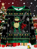 Comstylish Funny Frog Warrior Christmas Ugly Flannel Sweater