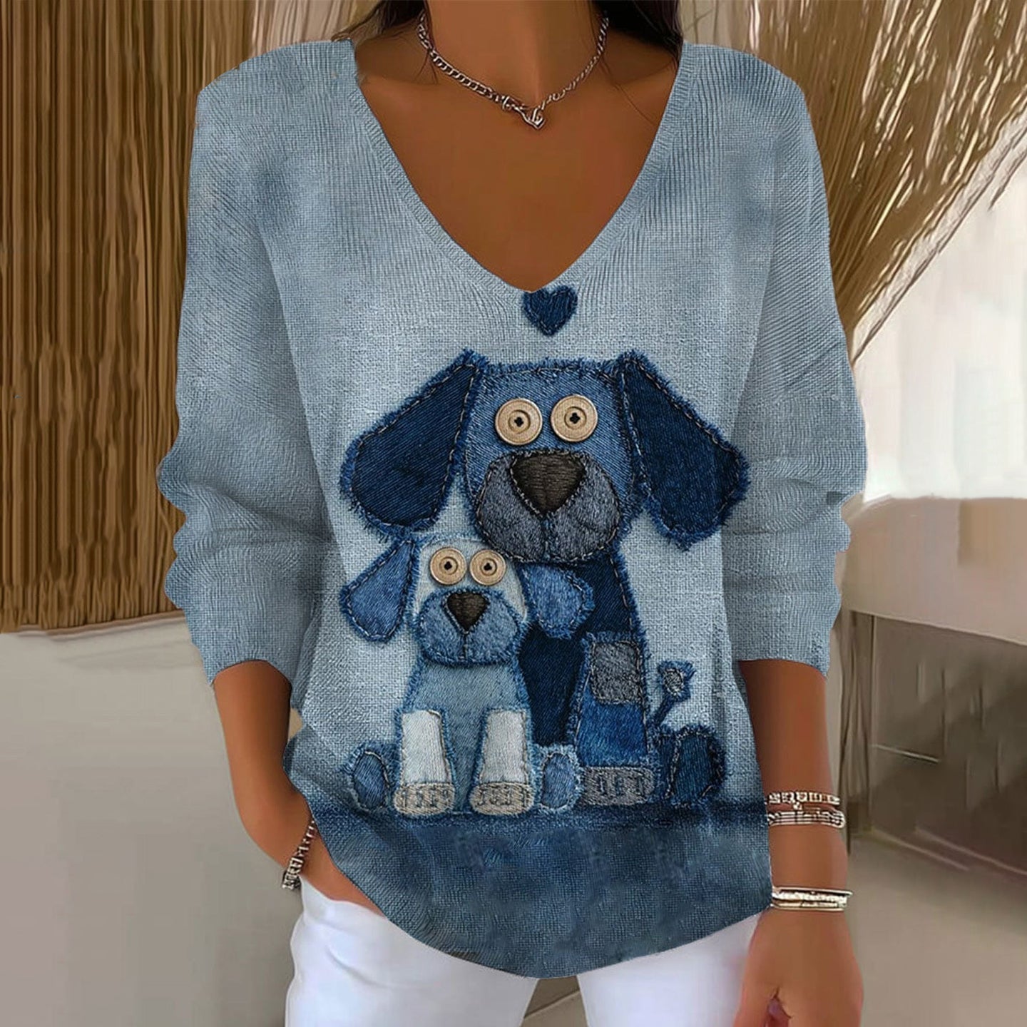 Comstylish Women's Lovely Dog Art Print Casual Pullover Sweater