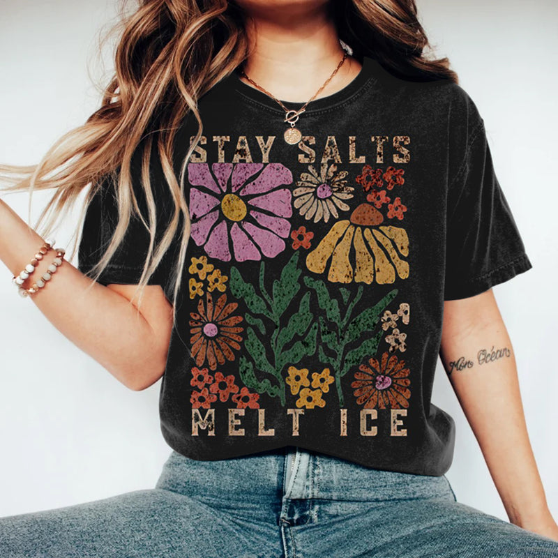 Comstylish Stay Salty Melt Ice Slogan Printed Women's Short-sleeve T-shirt