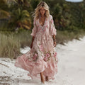 Women's Bohemian Floral Lace V-neck Maxi Dress elevenforest