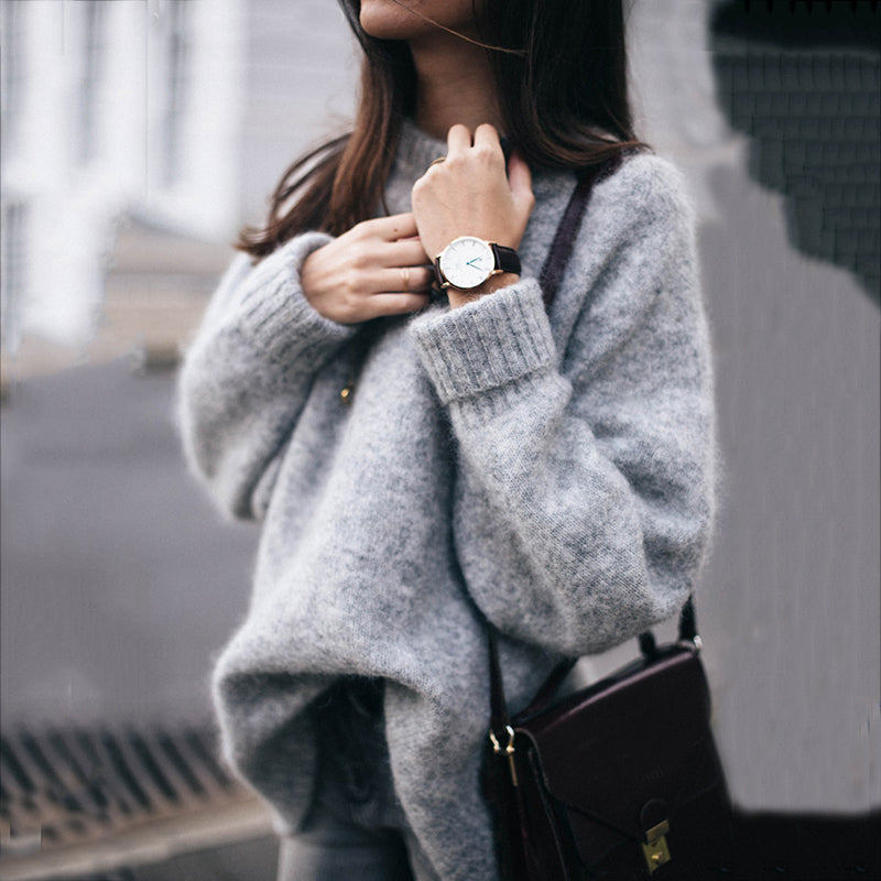 Vintage Loose Crew Neck Solid Color Sweater elevenforest