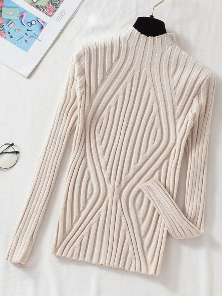 Autumn Knitted Sweater Pullover Long Sleeve Office Lady Jumper Sweater Slim Sweaters Tops New
