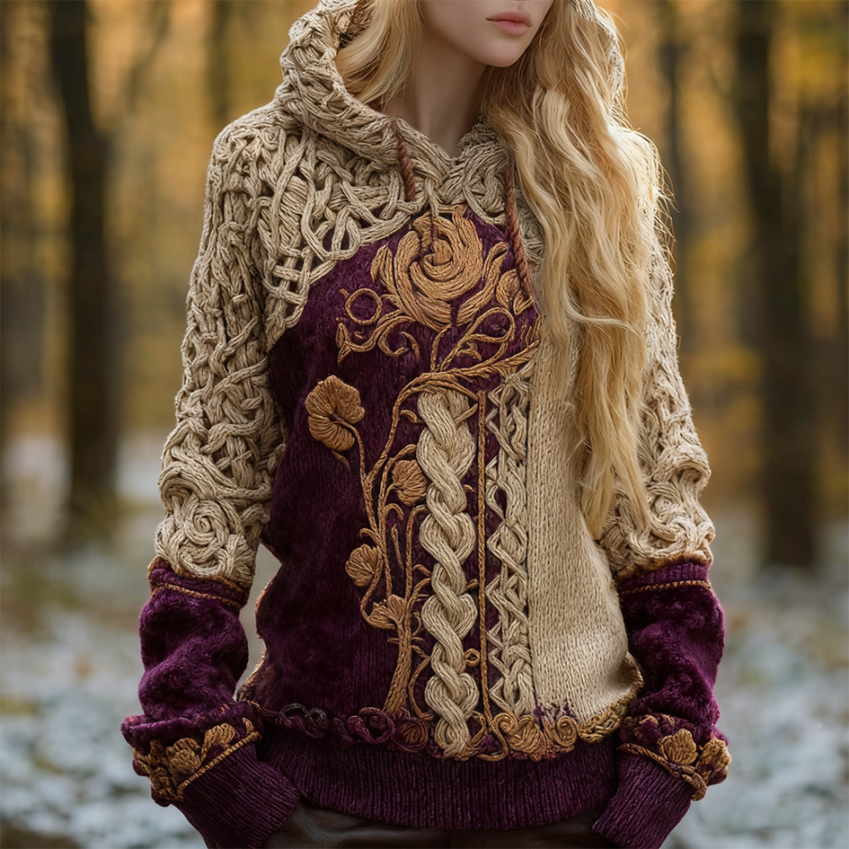 Comstylish Women's Viking-style Winter Warm Hooded Knitted Sweater