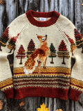 Forest Fox Fringe Embroidered Cozy Knit Isle Sweater artswardrobe