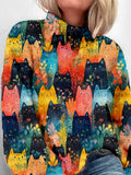 Comstylish Cute Colorful Cats In A Rainbow Garden Pattern Cozy Sweater