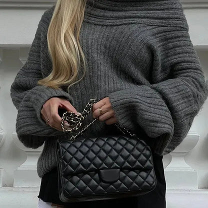 Taruxy Off Shoulders Knitted Sweater ’s Loose Long Sleeve Pullover High Street Knitwear Sweaters Femme Spring