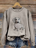 Comstylish Cute Dachshund Embroidered Washed Sweatshirt