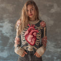 Comstylish Female Anatomy Art And Flower Round Neck Sweater