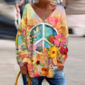 Comstylish Hippie Vibe Peace And Love Hippie Floral Painting Art Cozy T Shirt