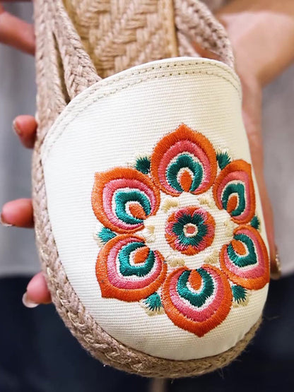 Summer Flower Embroidert Straw Slippers Ii1017
