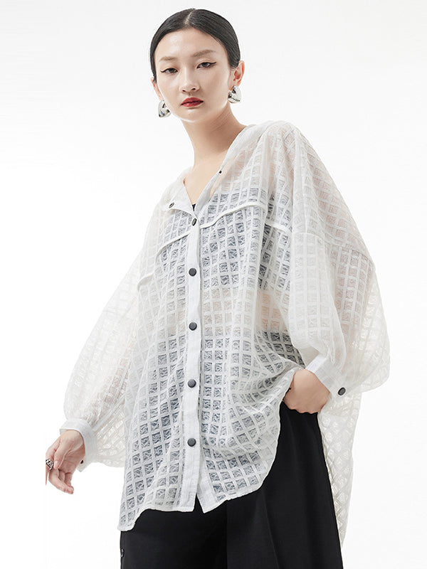 Loose Batwing Sleeves Sun Protection See-through Blouse