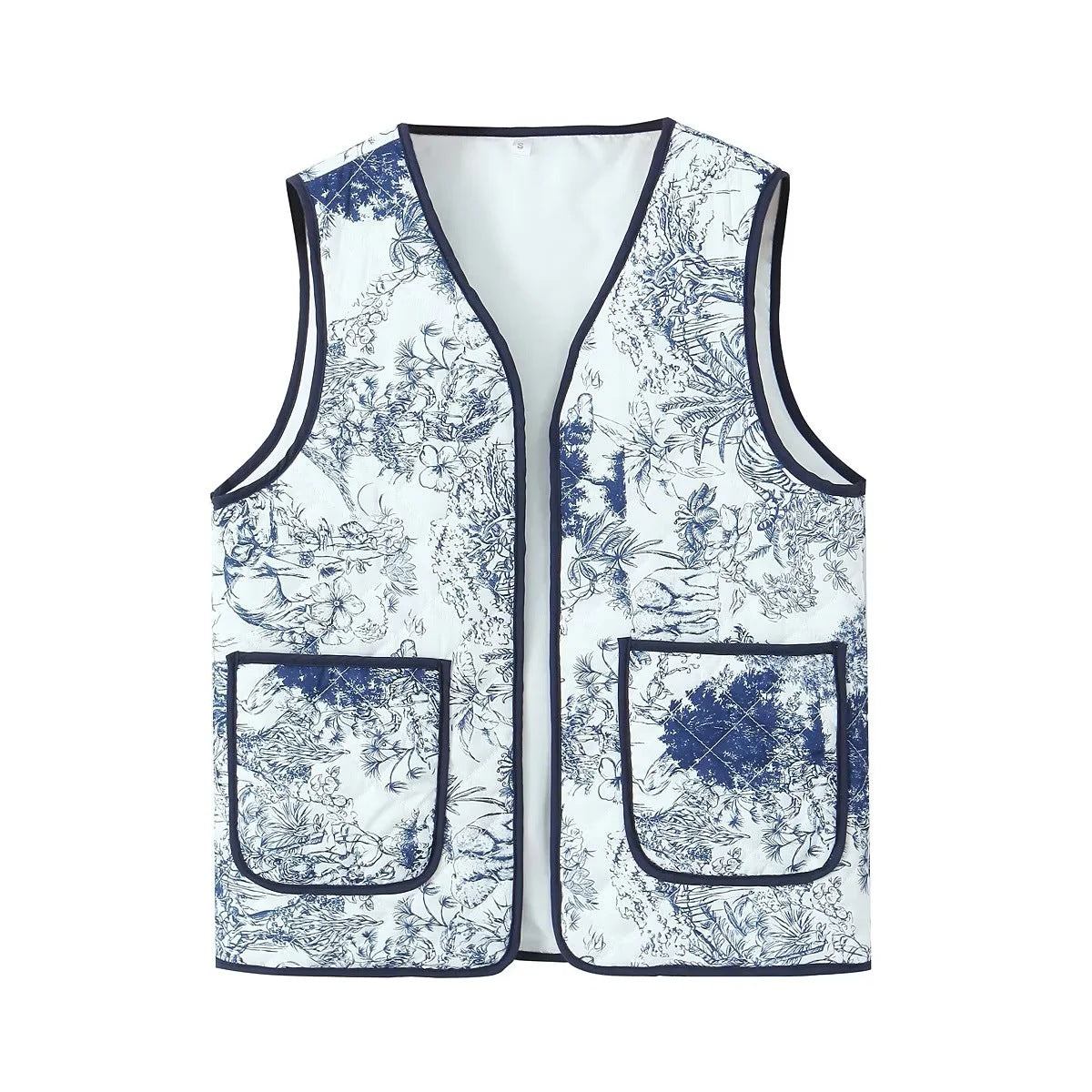 Patchwork Print Quilted Pocket Waistcoat