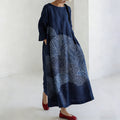 Comstylish Women's Japanese Sashiko Embroidery Pattern Dress