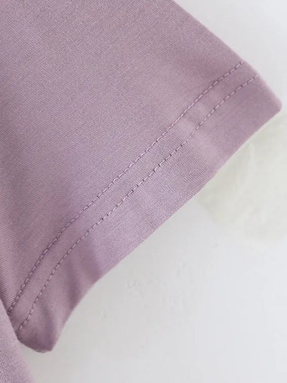 Short Sleeves Pleated Color Heaps Collar T-shirts Tops