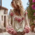Bohemian Style Sequined Flower Loose Vintage Long-sleeved Top elevenforest