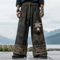 Vintage Nordic Viking Mythology Celtic Knot Bear Head Pants elevenforest
