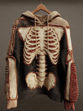Halloween Skeleton Anatomy Inspired Cozy Knit Hooded Sweater elevenforest