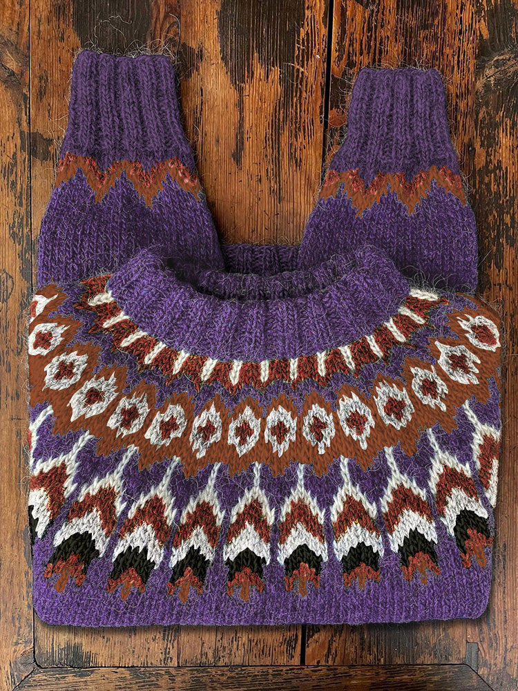 Vintage Icelandic Knit Jacquard Warmth Crew Neck Sweater（Unisex） elevenforest