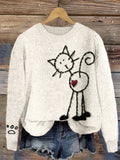 Comstylish Cute Cat Embroidery Pattern Cozy Knit Sweater
