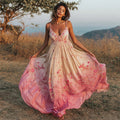Boho Vintage Floral Embroidery Women's Spaghetti Strap Maxi Dress elevenforest
