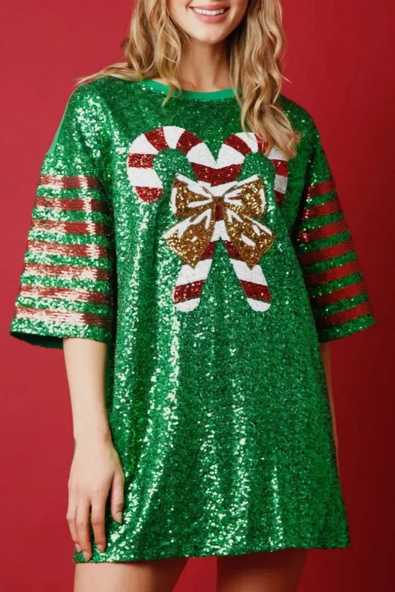 Patchwork Sequins O Neck T-shirts(4 Colors)