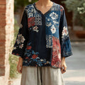 Women's Floral Pattern Linen V-neck T-shirt elevenforest
