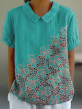 Lace Floral Pattern Linen Blend Shirt elevenforest