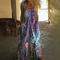 Women's Floral Art Print Wide Leg Jumpsuit elevenforest