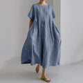 Vintage Stripe Design Loose Round Neck Maxi Dress elevenforest