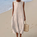 Comstylish Retro Cute Dalmatian Dog Art Linen Tank Midi Dress
