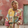 Flower Embroidery Macaroon Color Patchwork Art Print Button Sweater Cardigan elevenforest