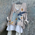 Marine Life Art Linen V-neck Shirt elevenforest