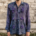 Vintage Tie-dye Boho Floral Embroidery Men's Linen Long Sleeve Shirt elevenforest