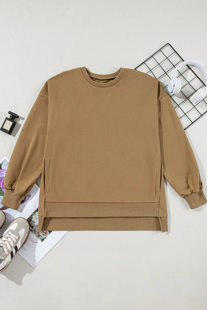 Stylish Brown High Low Hem Sweatshirt