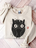 Owl Japanese Lino Art Comfy Sweatshirt elevenforest