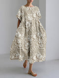 Comstylish Vintage Floral Lace Embroidered Linen Blend Maxi Dress