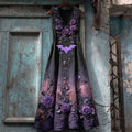 Vintage Halloween Bat & Dark Rose Gradient Women's Vest Midi Dress elevenforest