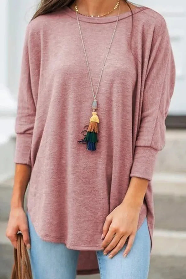 Basic Asymmetrical O Neck T-shirts(7 Colors)