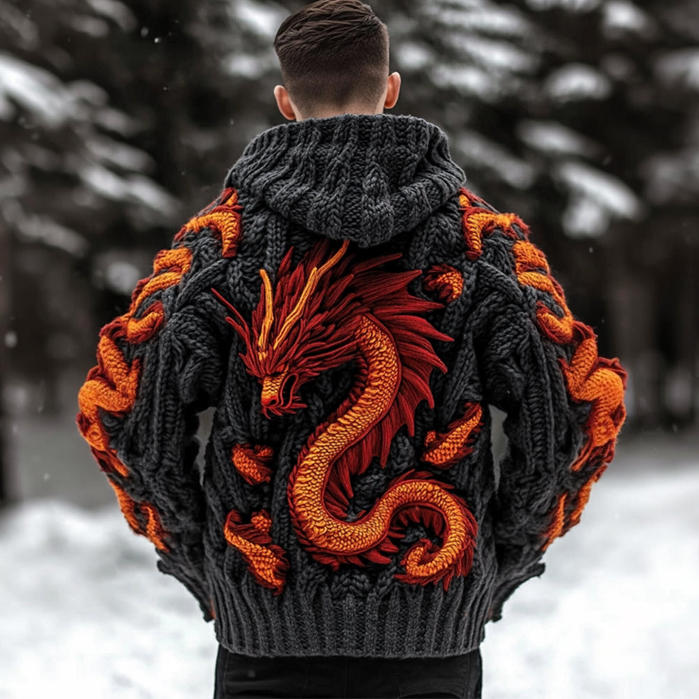 Men's Viking Dragon Celtic Thick Knit Zip-up Hooded Sweater elevenforest