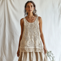 Vintage Embroidered Floral Linen Blend Tank Top elevenforest