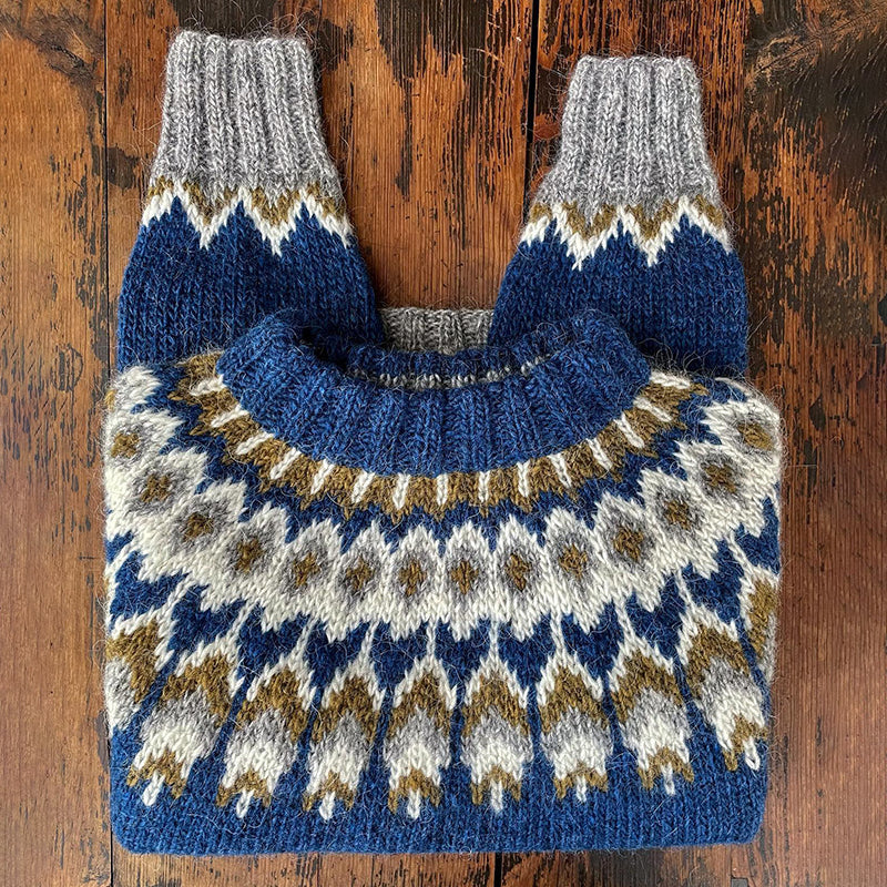 Vintage Icelandic Knit Jacquard Warmth Crew Neck Sweater（Unisex） elevenforest