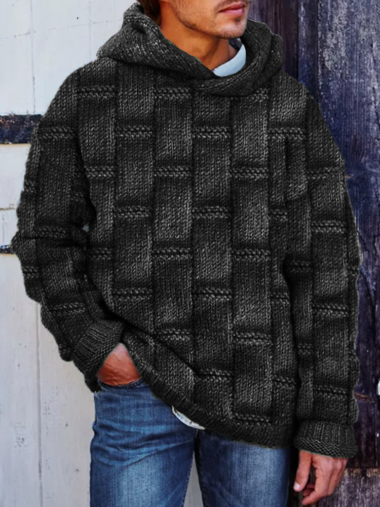 Men's Retro Woven Geometric Jacquard Cozy Hooded Sweater elevenforest
