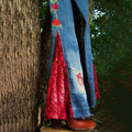 Retro Bohemian Rose Pattern Patchwork Flared Jeans elevenforest