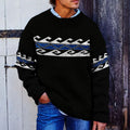 Vintage Beige Surf Jacquard Crew Neck Sweater elevenforest