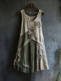 Retro Floral Lace Patchwork Comfy Linen Tank Dress elevenforest