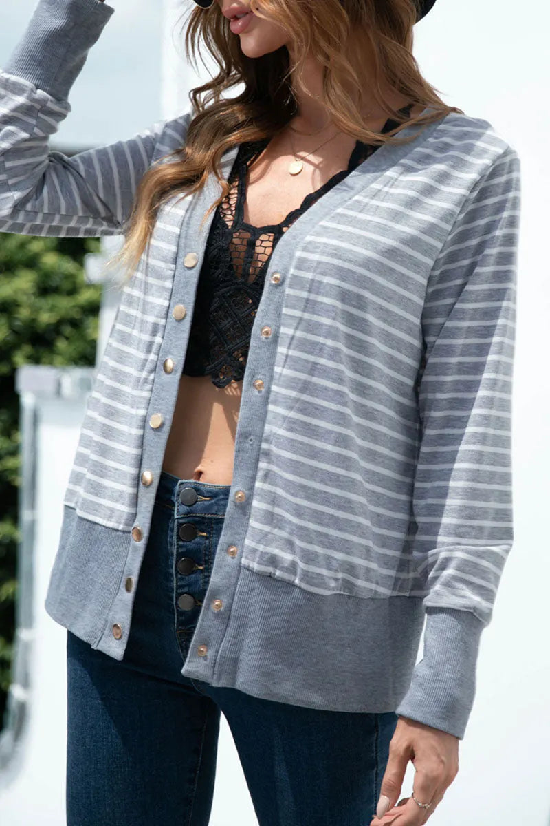 Striped Split Joint V Neck T-shirts