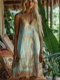 Boho Lace Floral Art Women's Linen Vest Dress elevenforest