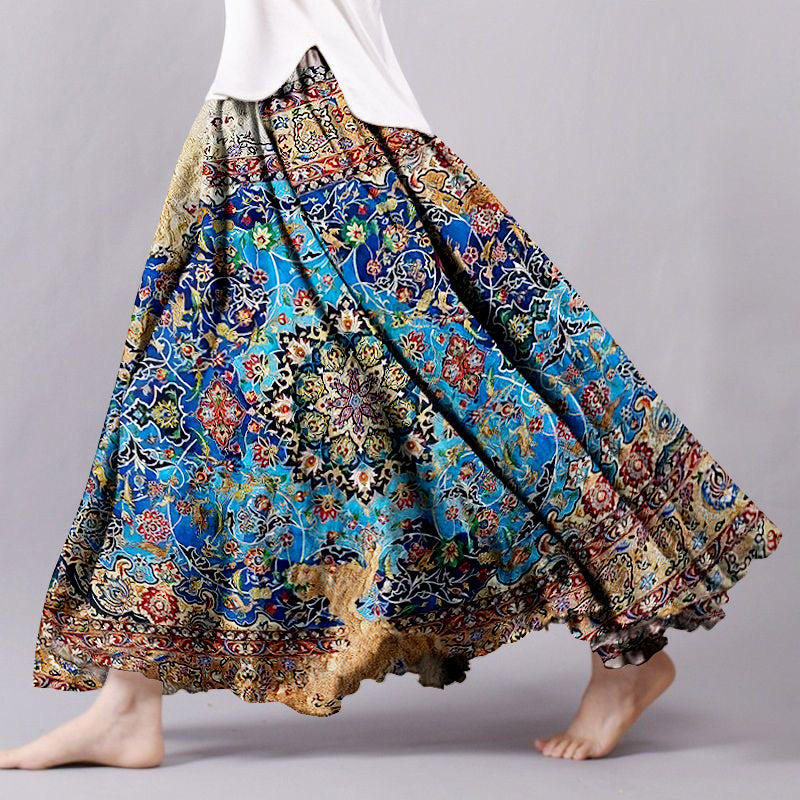 Vintage Bohemian Floral Geometric Patchwork Linen Skirt elevenforest